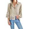 imageCicy Bell Womens 34 Bell Sleeve Button Down Shirts Casual Ruffle Hem Tops Eyelet BlouseLight Khaki