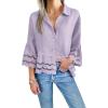 imageCicy Bell Womens 34 Bell Sleeve Button Down Shirts Casual Ruffle Hem Tops Eyelet BlousePurple
