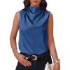 imageCicy Bell Womens Mock Neck Satin Tank Tops Business Casual Work Ruched Blouses Summer Corporate OutfitsDark Blue