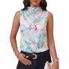 imageCicy Bell Womens Mock Neck Satin Tank Tops Business Casual Work Ruched Blouses Summer Corporate OutfitsFloral Light Green