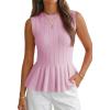 imageCicy Bell Womens Pleated Peplum Tank Tops Fitted Ribbed Knit Crew Neck Blouses Summer Sweater VestLight Purple