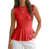 imageCicy Bell Womens Pleated Peplum Tank Tops Fitted Ribbed Knit Crew Neck Blouses Summer Sweater VestRed