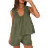 imageCicy Bell Womens Summer 2 Piece Sets Scoop Neck Babydoll Tank Tops High Waisted Shorts Vacation Matching Set Lounge OutfitsArmy Green