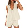 imageCicy Bell Womens Summer 2 Piece Sets Scoop Neck Babydoll Tank Tops High Waisted Shorts Vacation Matching Set Lounge OutfitsBeige