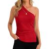 imageCicy Bell Womens Summer One Shoulder Tank Tops Slim Fit Asymmetrical Tops Split Hem Ruched Going Out Y2k ShirtsRed