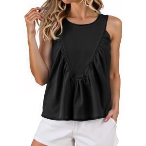 imageCicy Bell Womens Babydoll Denim Tank Tops Peplum Swing Flowy Shirred Sleeveless Shirts Loose Fit Going Out Cute Tops