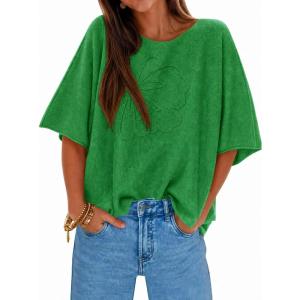 imageCicy Bell Womens Half Sleeve Sweaters Oversized Boat Neck Knitted Pullover Sweater Trendy Casual Loose Fit Fall TopsGreen Flower