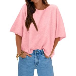 imageCicy Bell Womens Half Sleeve Sweaters Oversized Boat Neck Knitted Pullover Sweater Trendy Casual Loose Fit Fall TopsLight Pink