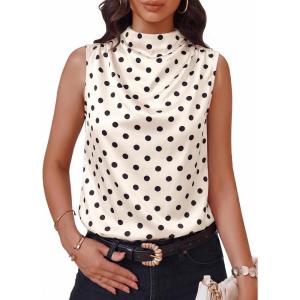 imageCicy Bell Womens Mock Neck Satin Tank Tops Business Casual Work Ruched Blouses Summer Corporate OutfitsPolka Dot