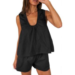 imageCicy Bell Womens Summer 2 Piece Sets Scoop Neck Babydoll Tank Tops High Waisted Shorts Vacation Matching Set Lounge OutfitsBlack
