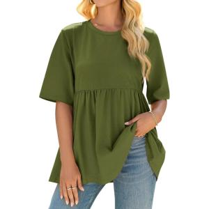 imageCicy Bell Womens Summer Babydoll Tops Oversized Short Sleeve Crewneck T Shirts Casual Loose Plus Size TunicsArmy Green