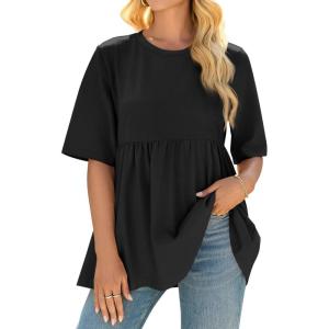 imageCicy Bell Womens Summer Babydoll Tops Oversized Short Sleeve Crewneck T Shirts Casual Loose Plus Size TunicsBlack