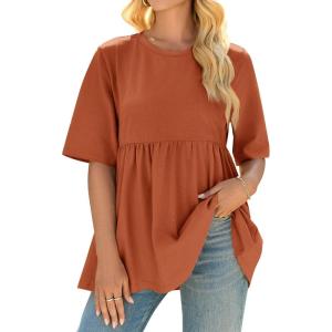 imageCicy Bell Womens Summer Babydoll Tops Oversized Short Sleeve Crewneck T Shirts Casual Loose Plus Size TunicsBrick Red