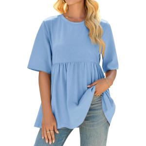 imageCicy Bell Womens Summer Babydoll Tops Oversized Short Sleeve Crewneck T Shirts Casual Loose Plus Size TunicsLight Blue