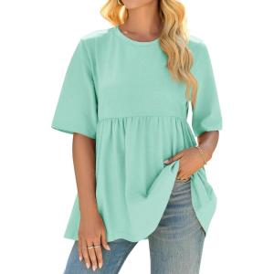 imageCicy Bell Womens Summer Babydoll Tops Oversized Short Sleeve Crewneck T Shirts Casual Loose Plus Size TunicsLight Green