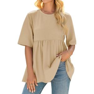 imageCicy Bell Womens Summer Babydoll Tops Oversized Short Sleeve Crewneck T Shirts Casual Loose Plus Size TunicsLight Khaki