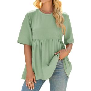 imageCicy Bell Womens Summer Babydoll Tops Oversized Short Sleeve Crewneck T Shirts Casual Loose Plus Size TunicsOlive Green