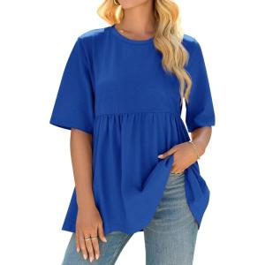 imageCicy Bell Womens Summer Babydoll Tops Oversized Short Sleeve Crewneck T Shirts Casual Loose Plus Size TunicsRoyal Blue