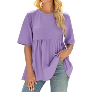 imageCicy Bell Womens Summer Babydoll Tops Oversized Short Sleeve Crewneck T Shirts Casual Loose Plus Size TunicsViolet