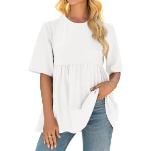 imageCicy Bell Womens Summer Babydoll Tops Oversized Short Sleeve Crewneck T Shirts Casual Loose Plus Size TunicsWhite
