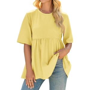 imageCicy Bell Womens Summer Babydoll Tops Oversized Short Sleeve Crewneck T Shirts Casual Loose Plus Size TunicsYellow
