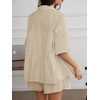 image:imageCicy Bell Womens 2 Piece Outfits Summer Pleated Button Down Shirts High Waisted Shorts Lounge Sets