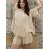 image:imageCicy Bell Womens 2 Piece Outfits Summer Pleated Button Down Shirts High Waisted Shorts Lounge Sets