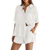 image:imageCicy Bell Womens 2 Piece Outfits Summer Pleated Button Down Shirts High Waisted Shorts Lounge Sets White