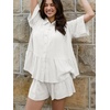 image:imageCicy Bell Womens 2 Piece Outfits Summer Pleated Button Down Shirts High Waisted Shorts Lounge Sets White