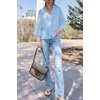 image:imageCicy Bell Womens 34 Sleeve Striped Button Down Shirts Summer V Neck Tops Casual Loose Fit Work BlouseSolidsky Blue