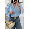 image:imageCicy Bell Womens 34 Sleeve Striped Button Down Shirts Summer V Neck Tops Casual Loose Fit Work BlouseSolidsky Blue