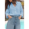 image:imageCicy Bell Womens 34 Sleeve Striped Button Down Shirts Summer V Neck Tops Casual Loose Fit Work BlouseSolidsky Blue