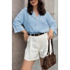 image:imageCicy Bell Womens 34 Sleeve Striped Button Down Shirts Summer V Neck Tops Casual Loose Fit Work BlouseSolidsky Blue