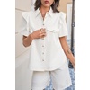 image:imageCicy Bell Womens Babydoll Button Down Shirts Summer Ruffle Puff Sleeve Pleated Tops Loose Fit Cotton Collared Curvy Hem Tees White