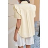 image:imageCicy Bell Womens Babydoll Button Down Shirts Summer Ruffle Puff Sleeve Pleated Tops Loose Fit Cotton Collared Curvy Hem TeesBeige