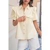 image:imageCicy Bell Womens Babydoll Button Down Shirts Summer Ruffle Puff Sleeve Pleated Tops Loose Fit Cotton Collared Curvy Hem TeesBeige