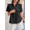 image:imageCicy Bell Womens Babydoll Button Down Shirts Summer Ruffle Puff Sleeve Pleated Tops Loose Fit Cotton Collared Curvy Hem TeesBlack