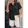 image:imageCicy Bell Womens Babydoll Button Down Shirts Summer Ruffle Puff Sleeve Pleated Tops Loose Fit Cotton Collared Curvy Hem TeesBlack