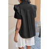image:imageCicy Bell Womens Babydoll Button Down Shirts Summer Ruffle Puff Sleeve Pleated Tops Loose Fit Cotton Collared Curvy Hem TeesBlack