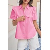 image:imageCicy Bell Womens Babydoll Button Down Shirts Summer Ruffle Puff Sleeve Pleated Tops Loose Fit Cotton Collared Curvy Hem TeesPink