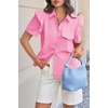 image:imageCicy Bell Womens Babydoll Button Down Shirts Summer Ruffle Puff Sleeve Pleated Tops Loose Fit Cotton Collared Curvy Hem TeesPink