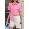 image:imageCicy Bell Womens Babydoll Button Down Shirts Summer Ruffle Puff Sleeve Pleated Tops Loose Fit Cotton Collared Curvy Hem TeesPink