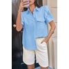 image:imageCicy Bell Womens Babydoll Button Down Shirts Summer Ruffle Puff Sleeve Pleated Tops Loose Fit Cotton Collared Curvy Hem TeesSky Blue