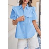 image:imageCicy Bell Womens Babydoll Button Down Shirts Summer Ruffle Puff Sleeve Pleated Tops Loose Fit Cotton Collared Curvy Hem TeesSky Blue