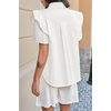 image:imageCicy Bell Womens Babydoll Button Down Shirts Summer Ruffle Puff Sleeve Pleated Tops Loose Fit Cotton Collared Curvy Hem TeesWhite