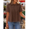 image:imageCicy Bell Womens Babydoll Lace Blouses Short Sleeve Ruffle Crew Neck Peplum Tops Dressy Casual Loose Fit ShirtsBrown