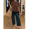 image:imageCicy Bell Womens Babydoll Lace Blouses Short Sleeve Ruffle Crew Neck Peplum Tops Dressy Casual Loose Fit ShirtsBrown