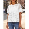 image:imageCicy Bell Womens Babydoll Lace Blouses Short Sleeve Ruffle Crew Neck Peplum Tops Dressy Casual Loose Fit ShirtsPrinted White