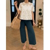 image:imageCicy Bell Womens Babydoll Lace Blouses Short Sleeve Ruffle Crew Neck Peplum Tops Dressy Casual Loose Fit ShirtsPrinted Yellow