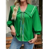 image:imageCicy Bell Womens Button Down Shirts Trendy Casual 34 Lantern Sleeve Blouse Square Neck Collared Tops Green